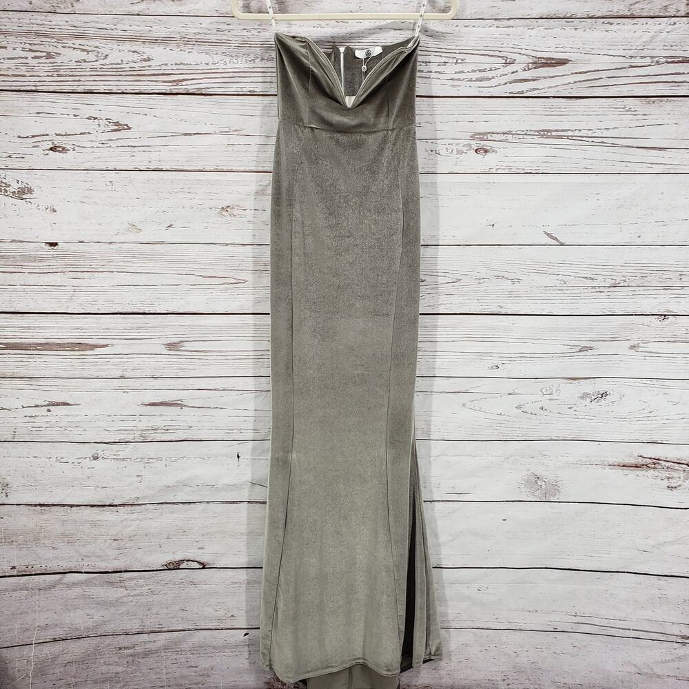Missguided New Women's Gray Velvet Sweetheart Bridesmaid Maxi Dress Size 2